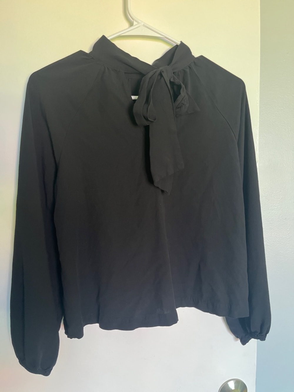 Classic Black High-Neck Women's Blouse w/ Tie Back